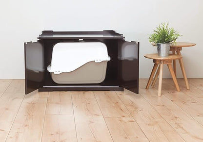 Trixie XL Furniture Litter Box Enclosure (Espresso Brown), Hidden Litter Box for Cats with Openings on Either Ends & Large Ventilations Slots, Double Doors for Easy Cleaning, Removable Divider