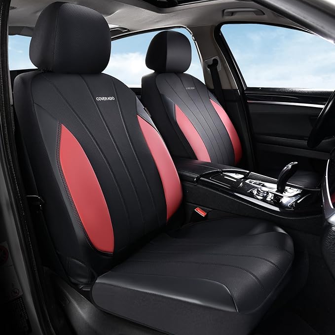 Coverado Seat Covers Full Set, Automotive Car Seat Protectors 5 Seats, Red Driver Protectors Universal Fit for SUVs, Trucks, Sedans,Car Accessories