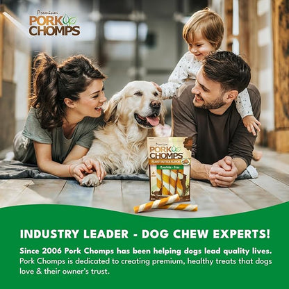 Pork Chomps Baked Pork Skin Dog Chews, 6 Inch Twists, 4 Count - Peanut Butter Wrap - Long-Lasting Treats for Dogs - High Protein, Rawhide-Free, Low Fat, Healthy & Delicious Chews