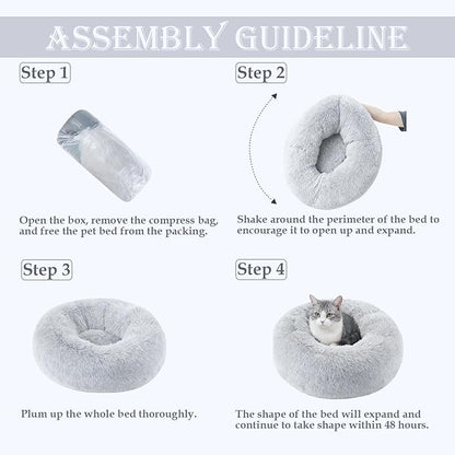 Washable Dog & Cat Bed for Ultra Large Small Medium Size Pet, Calming Donut Round Cute Warming Mat House Supply Indoor, 8 Sized Deal Necessity Essential Furniture for Boy Girl Puppy Kitten kitty