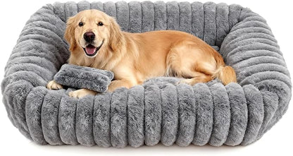 Dog Beds Large Sized Dog, Washable Self Warming Dog Cat Bed Rectangle Orthopedic Large Pet Sofa, Super Soft Plush Rabbit Fur Pet Couch Cute Cat Bed with Removable Zipper Cover & Anti-Slip Bottom