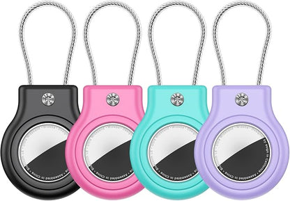 Waterproof Airtag Holder,4 Pack Air tag Case with Secure Lock,Airtags Keychain for Apple Airtag,Anti-Lost Protective Case Air tag Accessories for GPS Tracker Luggage,Key,Pet-Black/Pink/Green/Purple