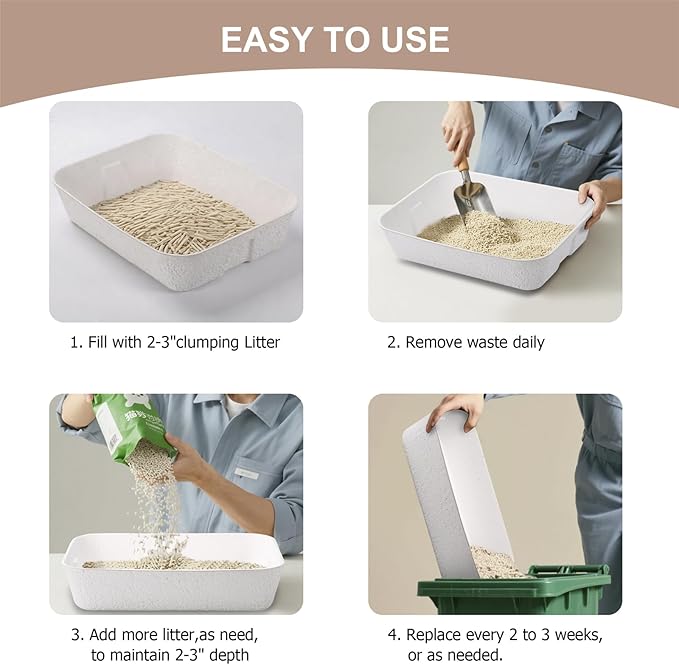 Disposable Cat Litter Box, Sturdy and Durable, Extra Thick, Large Size - 16.2"x12.6"x3.9", Water Resistant and Sustainable, Disposable Litter Boxes for Cats (White, 6-Pack)