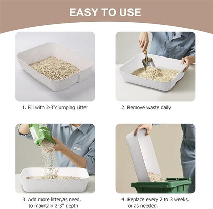 Disposable Cat Litter Box, Sturdy and Durable, Extra Thick, Large Size - 16.2"x12.6"x3.9", Water Resistant and Sustainable, Disposable Litter Boxes for Cats (White, 6-Pack)