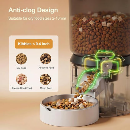 Automatic Cat Feeders, 4L Timed Cat Dry Food Dispenser Auto Pet Feeder Portion Control up to 9 Meals/Day for Cats and Small Dogs Dual Power Supply, with Stainless Bowl Fresh Food, Easy Clean