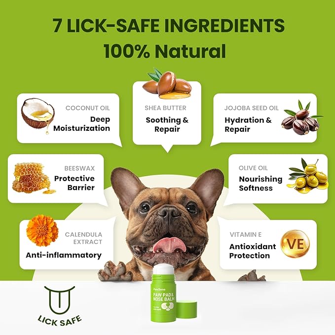 PawSono Lick-Safe Dog Paw & Nose Balm with Coconut Oil | All-Natural Moisturizer & Soother for Dry, Cracked Pads & Snout | Heat & Cold Pavement Protection Wax | Horse Hoof, Joint Care, 1.3 oz (36g)