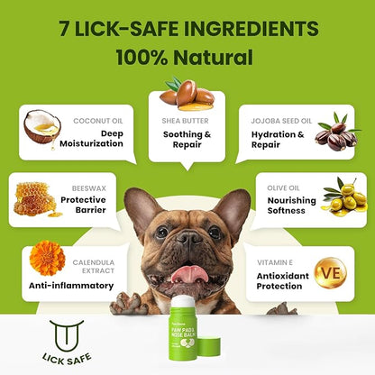 PawSono Lick-Safe Dog Paw & Nose Balm with Coconut Oil | All-Natural Moisturizer & Soother for Dry, Cracked Pads & Snout | Heat & Cold Pavement Protection Wax | Horse Hoof, Joint Care, 1.3 oz (36g)
