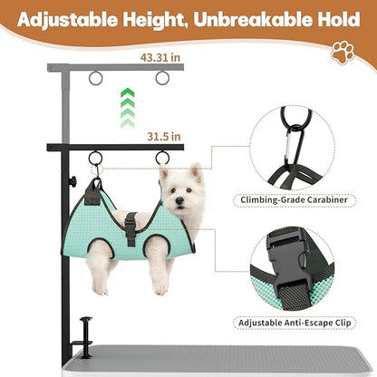 Dog Grooming Table Arm, 31.5"-43.3" Adjustable Pet Stand with Hammock & Clips – 3-in-1 Grooming Kit for Nail Trimming, Haircut & Drying, Home Supplies for Small Dogs
