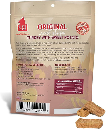 Plato Original Real Strips Turkey & Sweet Potato 6oz, Natural (850002221428)