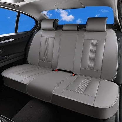 Huidasource Gray Back Seat Covers, Nappa Leather Rear Seat Covers with Ventilation Holes, Velcro Adjustable, Compatible with Armrests, Seat Belts, Child Safety Seats, for Most Cars SUV Trucks, Gray