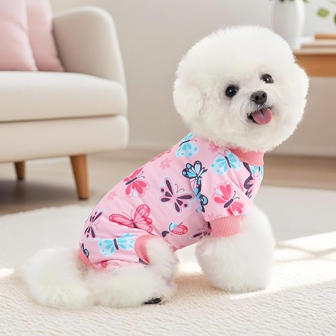XPUDAC 4 Pack Dog Pajamas Soft Strechy Summer Dog Pjs Puppy Clothes for Small Medium Dogs Boy Girl Cat Pet Outfits, Small