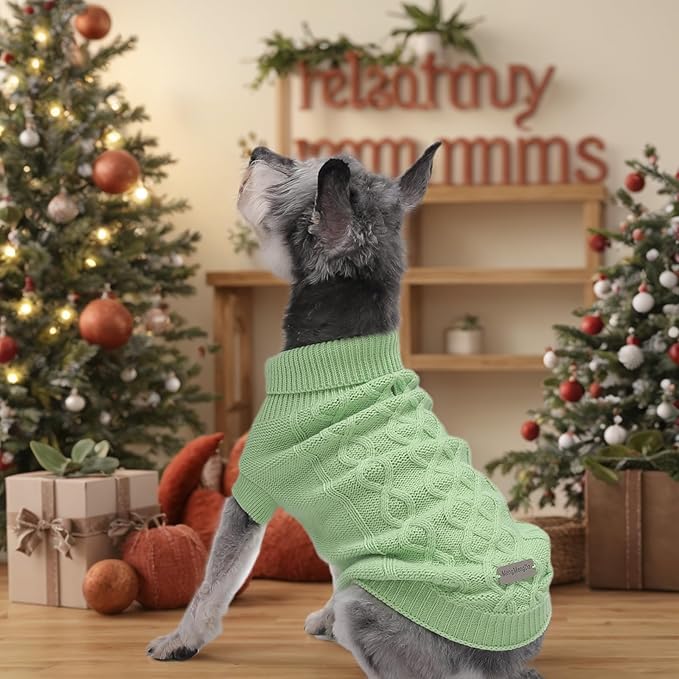 Dog Pullover Sweater, Cold Weather Cable Knitwear, Warm Clothes for Chihuahua, Bulldog, Dachshund, Pug, Yorkie,Dog Outfits for Small Dogs Medium Dogs (Green XS)…