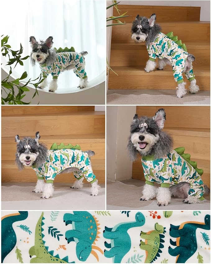 CuteBone Dinosaur Costume Dog Pajamas, Stretchy Spandex Crystal Velvet Sleepwear Coat for Small Dogs, Soft & Warm Pet Outfit Clothes for Cold Weather, Cozy Pullover Design COSP05S