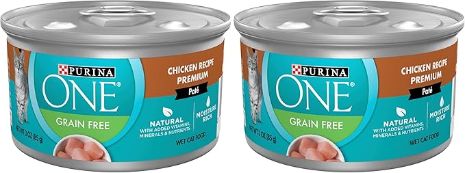 Purina ONE Natural, Grain Free Wet Cat Food Pate, Chicken Recipe - (Pack of 48) 3 oz. Pull-Top Cans