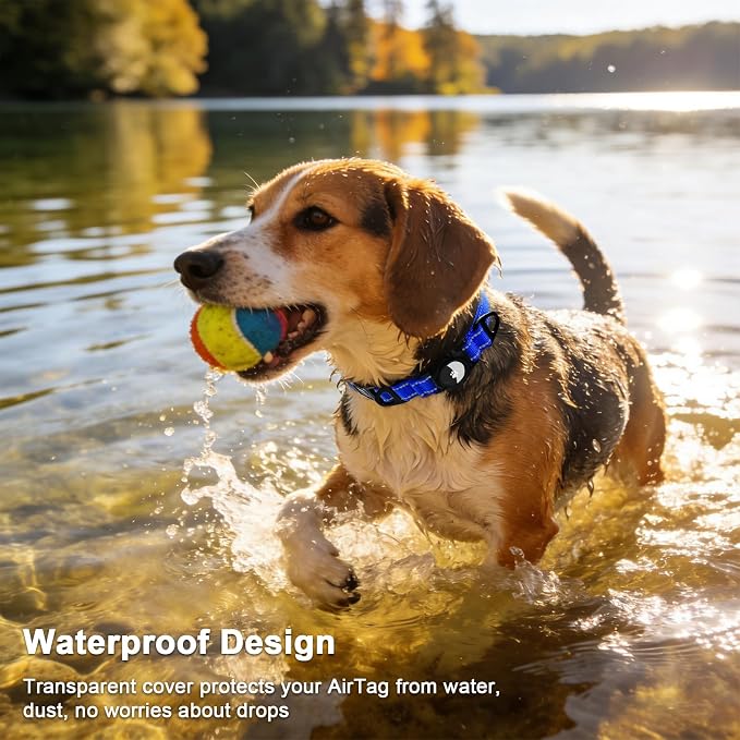 Taglory AirTag Dog Collar with Waterproof Holder for Large Dogs, Navy Blue | Reflective for Night Walks & Low-Light Safety, Track Your Pup Peace of Mind, Adjustable Soft Padded, No More Dangling Tags L