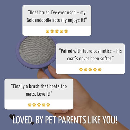 Tauro Pro Line Slicker Brush for Dogs & Cats, Deshedding, Dematting & Detangling Grooming Tool for Medium to Long Coats, Ideal for Cocker Spaniels, Round Flexible Cushion, Purple, Medium Size (M)