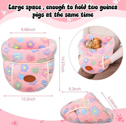 Wenqik 2 Pcs Guinea Pig Hideouts Guinea Pig Bed Washable Bunny Bedding Cuddle Warm Small Pet Sack Supplies Portable Pet Carrier Cage Nest Accessories for Cage(Green, Pink,Flowers)