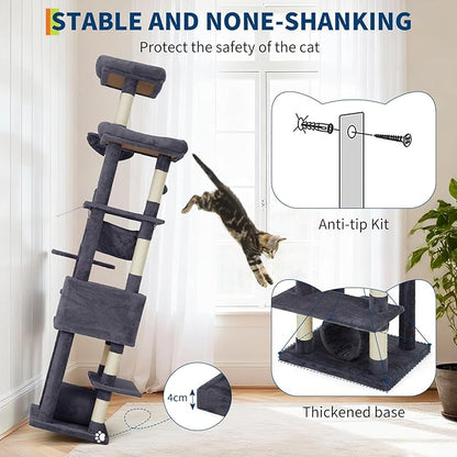 GarveeLife Cat Tree for Large Cat 74", Cat Tower Tree for Indoor Cats with 11 Scratching Posts, Hammock, Large Top Perch,Toy Balls, Condo, Sturdy Heavy Duty House for Adult Big Cats