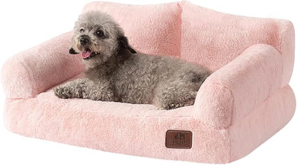 Hollypet Fluffy Dog Cat Bed Pet Couch Beds Plush Soft Warming Washable Puppy Bed for Small Medium Dogs and Large Cats, Pink, 24" L x 18" W x 10" Th