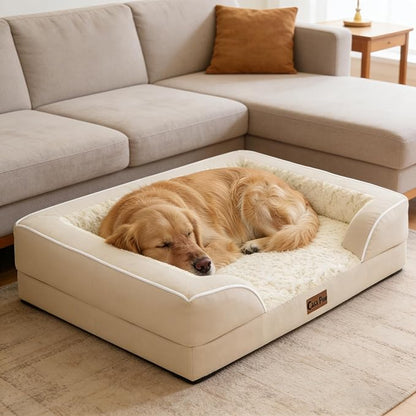 Orthopedic Dog Beds for Large Sized Dogs, Waterproof Memory Foam Large Pet Bed with Sides 36x27Inch, Non-Slip and Egg-Crate Foam Big Dog Couch Bed with Removable Washable Cover, Beige
