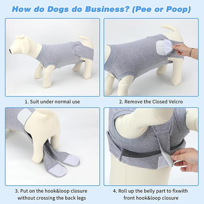 2 Packs Breathable Cotton Dog Recovery Suit for After Neuter Spay Abdominal Wounds Protector, Professional Anti-Licking Onesies for Male Female Pets Surgery Bandages, XL Grey Blue Pure