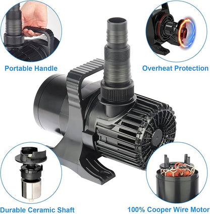 OYO WATER Outdoor Large 3900gph-230W 32.8FT Pond Water-fall & Kio Fish Fountain-s &Garden Pump Submersible IPX8: Long 32.8FT Cord Smart-er & Quieter Duck & Yard &Patio Ponds Pumps, 1 Barrier Pump Bag