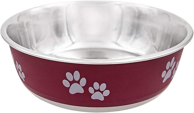 Food Bowl & Water Bowl for Dogs & Cats | Designer Series: Paw Print Detail, Stainless Steel & Maroon, 13 oz (FPP-Maroon S)