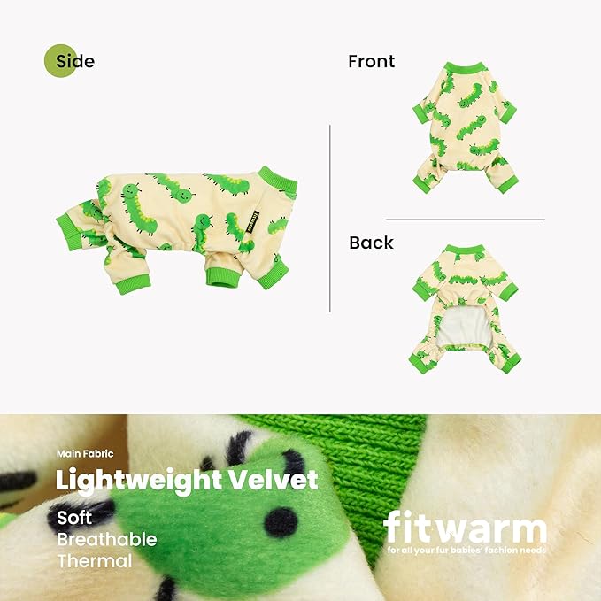 Fitwarm Caterpillar Dog Fleece Pajamas, Cozy Clothes for Small Dogs Boy Girl, Funny Pet Onesie, Beige, Green, Large