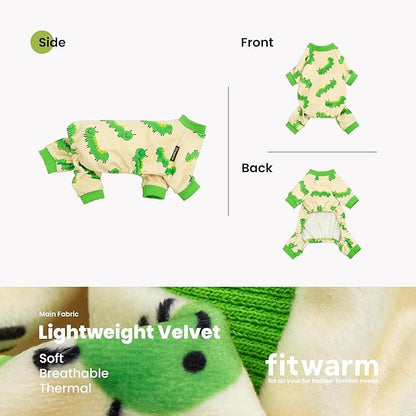 Fitwarm Caterpillar Dog Fleece Pajamas, Cozy Clothes for Small Dogs Boy Girl, Funny Pet Onesie, Beige, Green, Large