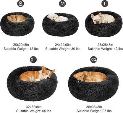 Dog Calming Beds for Medium Large Dogs - Round Donut Washable Puppy Dog Bed, Anti-Slip Faux Fur Fluffy Donut Cuddle Anxiety Cat Pet Bed(28'' Black)