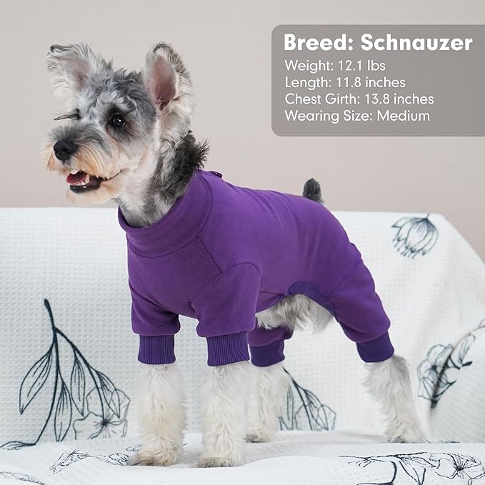 cyeollo Dog Pajamas Fleece Dog Pjs Jumpsuit Thermal Dog Onesie Stretchable Doggie Warm Pet Winter Coat for Small Dogs, Color Purple M