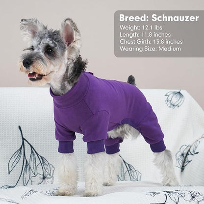 cyeollo Dog Pajamas Fleece Dog Pjs Jumpsuit Thermal Dog Onesie Stretchable Doggie Warm Pet Winter Coat for Small Dogs, Color Purple M