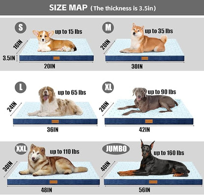 Patas Lague Orthopedic Dog Bed Large Sized Dog 36''X24'', Waterproof Soft Comfortable Egg Crate Foam Large Pet Beds Crate Mat with Removable Washable Cover and Nonskid Bottom, Blue