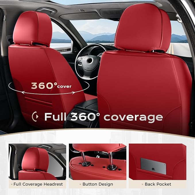 Coverado Car Seat Covers Full Set, Seat Covers for Cars, Front Seat Covers and Back Seat Cover Waterproof Leather Automotive Seat Cover, Universal Car Interior Protectors Cushion for Most Cars