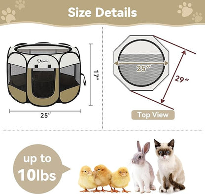 Siedihit Dog Cat Playpen, Small Puppy Pet Playpen, Dog Crate Tent Cage Indoor/Outdoor, Portable Pop Up Dogs Kennel Playpen with Carrying Case for Dogs/Cats/Rabbits(Khaki, Small)