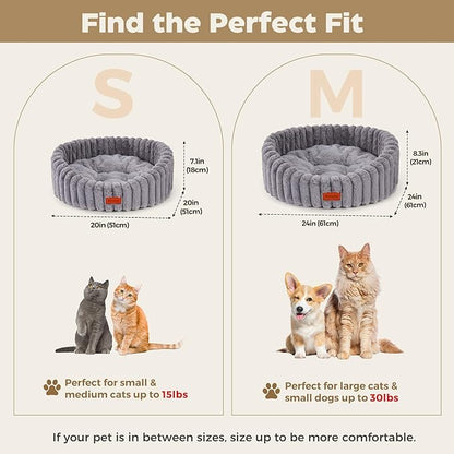 Avont Fluffy Cat Bed for Indoor Cats, Cozy Plush Sleeping Nest for All Sleep Styles, Washable Removable Cushion & Anti-Slip Base, Calming Round Bed for Kittens & Small Dogs – Grey(S)