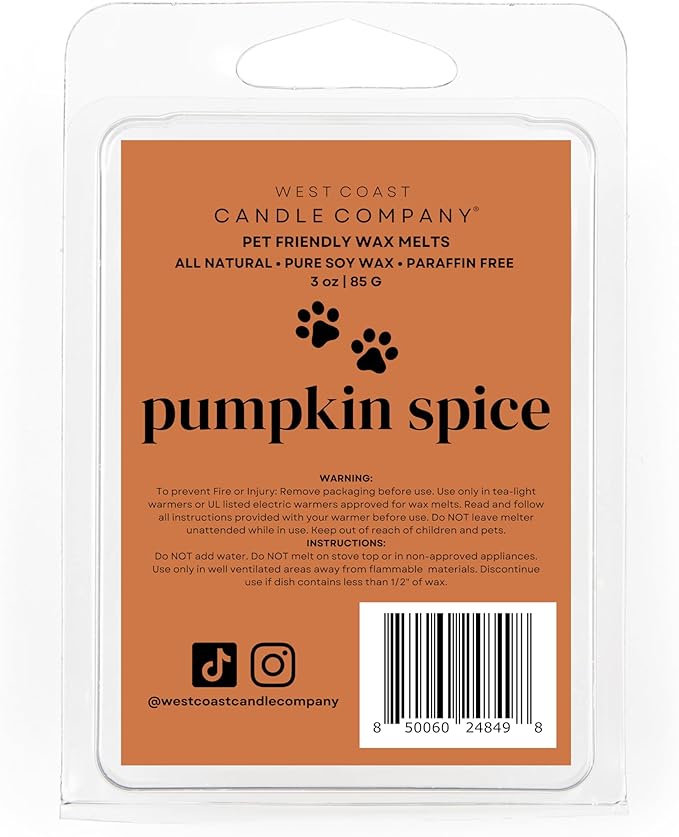 Pet Safe Wax Melts for Dogs | Non Toxic Soy Wax Melts | Natural, Paraffin-Free, Clean Burning | Odor Eliminating Wax Cubes | Pumpkin Spice