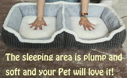 Dog Beds for Two Small Dogs, Double Cat Beds for Indoor Cats, Super Soft Washable Cat Bed with Anti-Slip & Water-Resistant Bottom, Luxury Durable Kitten Bed Puppy Bed, Rectangle Grey Animal Pet Beds