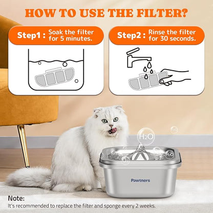 Pawtners 12 Packs Replacement Filters for WF008A 4L Cat Water Fountain | Multiple Filtration Material, For Pet Cats Dogs Stainless Steel Water Fountains