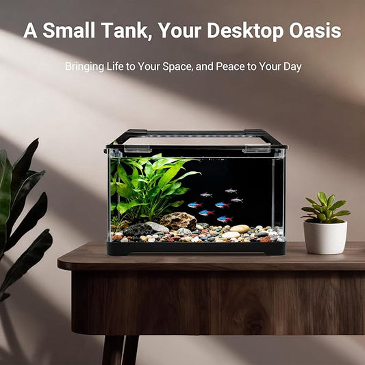 3.5 Gallon Betta Fish Tank, All in One Aquarium Starter Kits with Back Filter, Adjustable Pump, 25W Heater, Thermometer Strip, LED Light with Timer & Water Changer Kit, Nano Fish Tank, AIO Aquarium