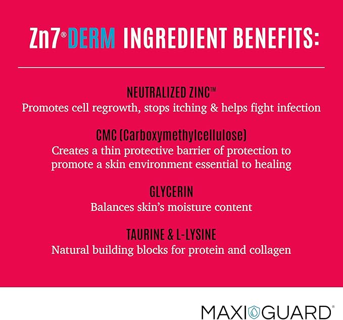 Maxi-Guard Pet Skin Care Spray Zn7 Derm with Neutralized Zinc for Dogs, Cats, Bovine, Exotics and Companion Animals (4oz), red/White