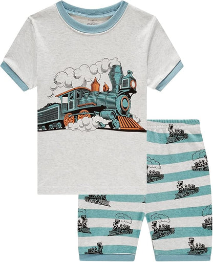 Popshion Boys Pajamas 100% Cotton Toddler Clothes Summer Pjs for Boy Planet Dinosaur Sleepwear Kids Short Sets 2-10 Years