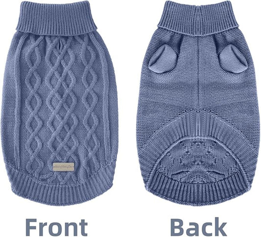 Small Dog Clothes, Warm Dog Pullover Sweater, Cold Weather Cable Knitwear for Chihuahua, Bulldog, Dachshund, Pug, Yorkie, Outfits for Small Dogs (Dark Blue XS)