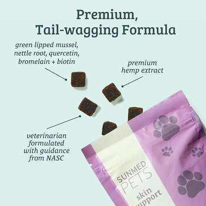 Sunmed Skin Support Dog Allergy Relief Chews – Natural Seasonal Allergy Relief with Nettle, Quercetin, & Green-Lipped Mussel – Soothes Itchy Skin, Supports Health – 40 Count