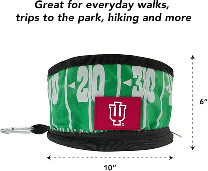 Pets First NCAA Indiana Hoosiers Collapsible Dog Travel Bowl, Food and Water Bowl for Dogs & Cats. Lightweight Leak-Proof Pet Bowl for Travel with Football Field & Pebble-Grain Design