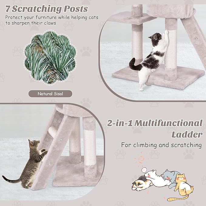 PETSITE 56 Inches Cat Tree for Indoor Cats, Multi-Level Cat Tower with Sisal Scratching Posts and Ladder, Tall Cat Tree with Top Perch, Hammock, Cat Condo & Jumping Platforms for Cats Kittens