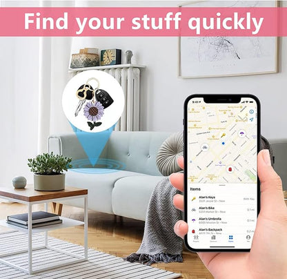 Leather Keychain Holder Case Compatible with AirTag,Cute Protective Cover with Keyring,Anti-Scratch Finder GPS Tracker Case for Wallet Keys,bag,pets,Backpack(Daisy Purple)