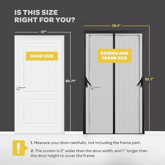 Magnetic Screen Door, Hands-Free Kid/Pet-Friendly Walk Through - Self Magnetic Closure Screen Door Mesh, Stay-Open Option with Buckles - Keeps Bugs Out Lets Breeze in, Fits Door Size (39.4" x 82.7")