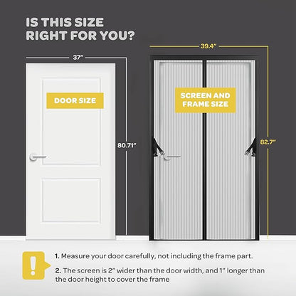 Magnetic Screen Door, Hands-Free Kid/Pet-Friendly Walk Through - Self Magnetic Closure Screen Door Mesh, Stay-Open Option with Buckles - Keeps Bugs Out Lets Breeze in, Fits Door Size (39.4" x 82.7")