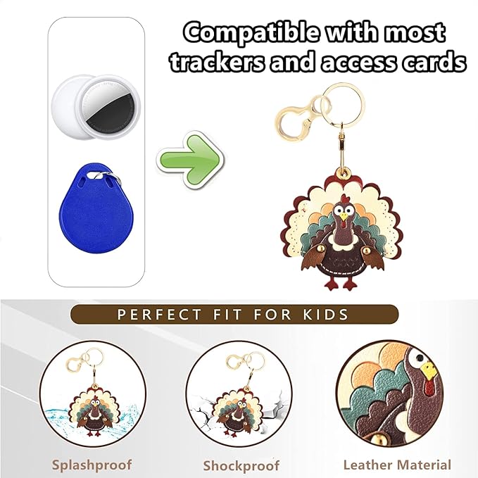 BORKUANA Leather Keychain Holder Case Compatible with AirTag,Cute Protective Cover with Keyring